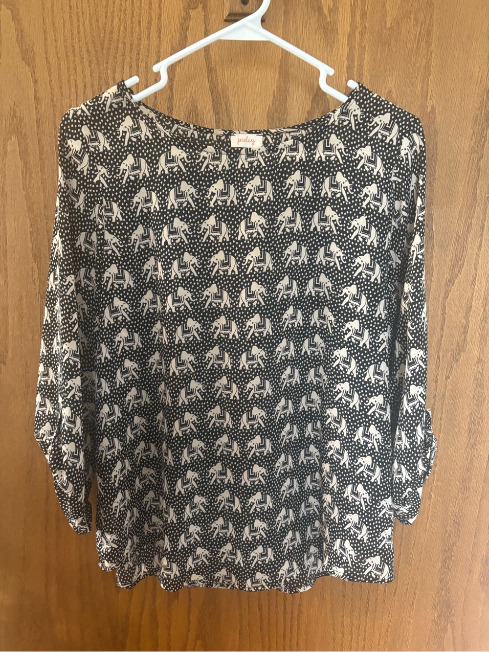 Pixley Black and White Elephant-Print Blouse